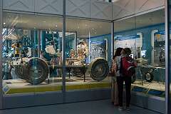 The Lunar Roving Vehicle (LRV), a battery-powered four-wheeled rover used on the moon, at the Kennedy Space Center Visitor Complex, Cape Canaveral.
