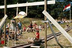 Terschelling, Fryslân, Netherlands, 1979 - “Tobbesteken”: aim to spear a ring, fastened to a board attached to a bucket of water.