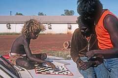 Lajamanu, NT, Australia, 1983 - Warlpiri boys playing checkers.