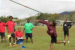 Gordonvale, Queensland, Australia, 2007 - Throwing the javelin during the Sports and Athletics Day of Djarragun College.