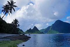 Va'oto, Ofu, American Samoa - The view from Ofu Beach to Olosega Island.