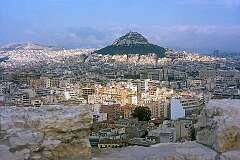 Athens, Athina, Greece - View from the Athenian Acropolis to Mount Lycabettus.