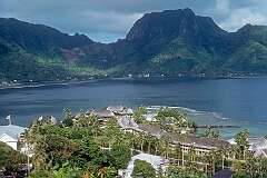 Utulei, Tutuila, American Samoa - The former Rainmaker Hotel in 1977, on Pago Pago Harbor looking towards Mount Alava.