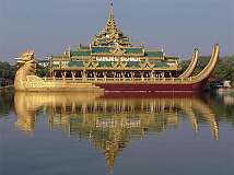 Yangon, Myanmar - The Karaweik, a reinforced concrete reproduction of a royal barge on Kandawgyi Lake.