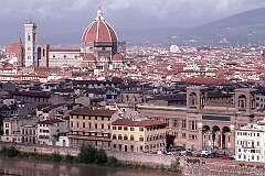 Firenze, Toscana, Italy - View over the Arno river to the Duomo, Florence's impressive cathedral.